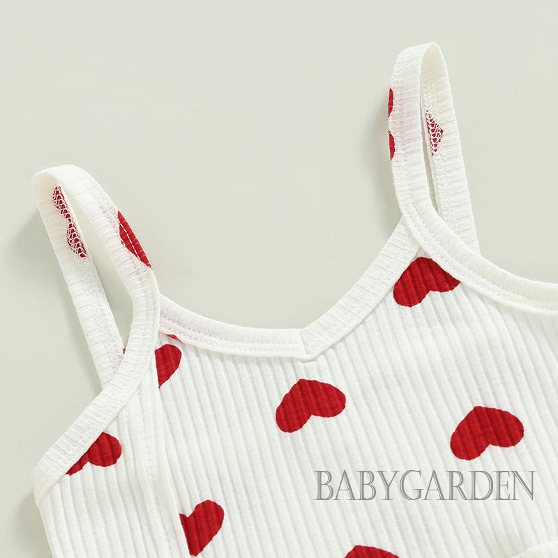 Bộ Áo Liền Quần Sát Nách In Họa Tiết Trái Tim Kèm Quần Ống Loe Lưng Thun Thời Trang Mùa Hè Cho Bé Gái 0-3 Tuổi