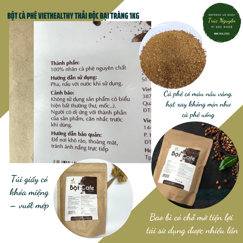 1KG Bột cà phê nguyên chất Enema Viet Healthy, thải độc đại tràng