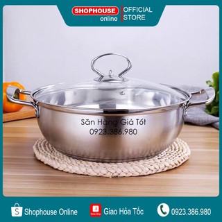 Nồi lẩu inox vung kính Size 26-28-30cm / Dùng cho mọi loại bếp.
