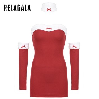 RelaGala Thời Trang Nữ Va Chạm Màu Len Nối Váy Ôm Gợi Cảm