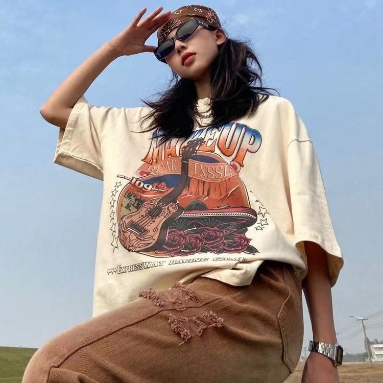 Áo Thun Tay Ngắn Dáng Rộng Bằng Cotton Nguyên Chất Phong Cách Âu Mỹ Thời Trang Mùa Hè Hàng Mới