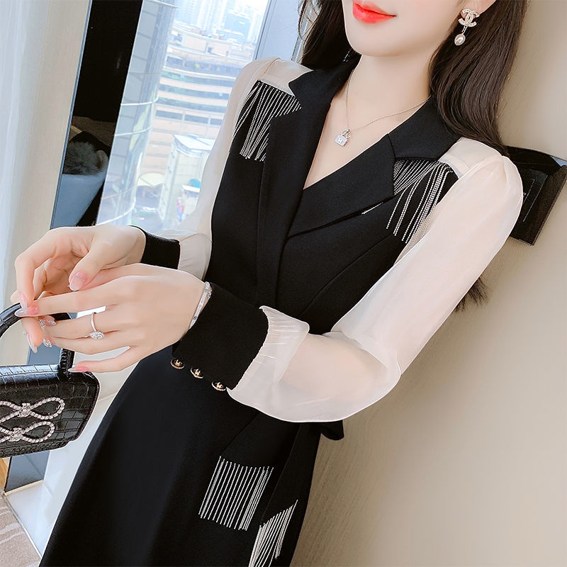Đầm Cổ Vest Ôm Dáng Màu Đen Thời Trang Mùa Xuân 2022 Cho Nữ