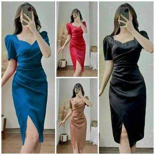 Đầm dự tiệc cổ vuông nhúng eo cao cấp TẶNG KÈM HOA TAI THỜI TRANG