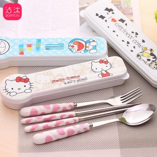 Bộ Đũa Thìa Ninox Không Gỉ Văn Phòng, Set Đũa Thìa Văn Phòng Hình Heello Kitty Doremon