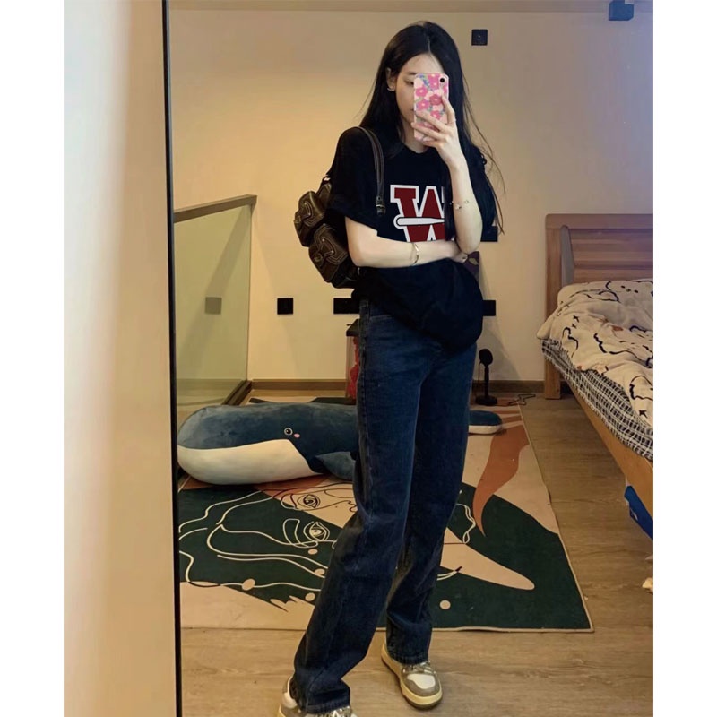 Áo Thun Tay Ngắn Cổ Tròn In Chữ Phong Cách Hàn Quốc