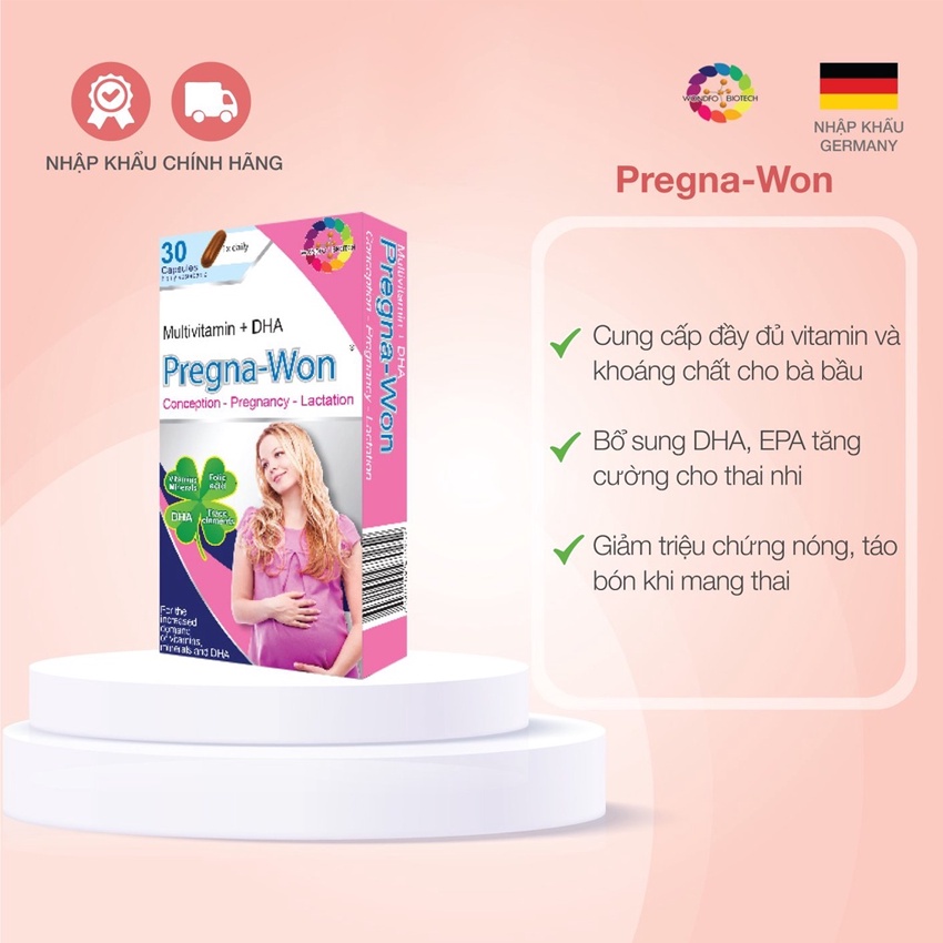Viên uống dành cho bà bầu Pregna-Won Multivitamin giúp bổ sung DHA,vitamin và khoáng chất cho bà bầu hộp 30 viên