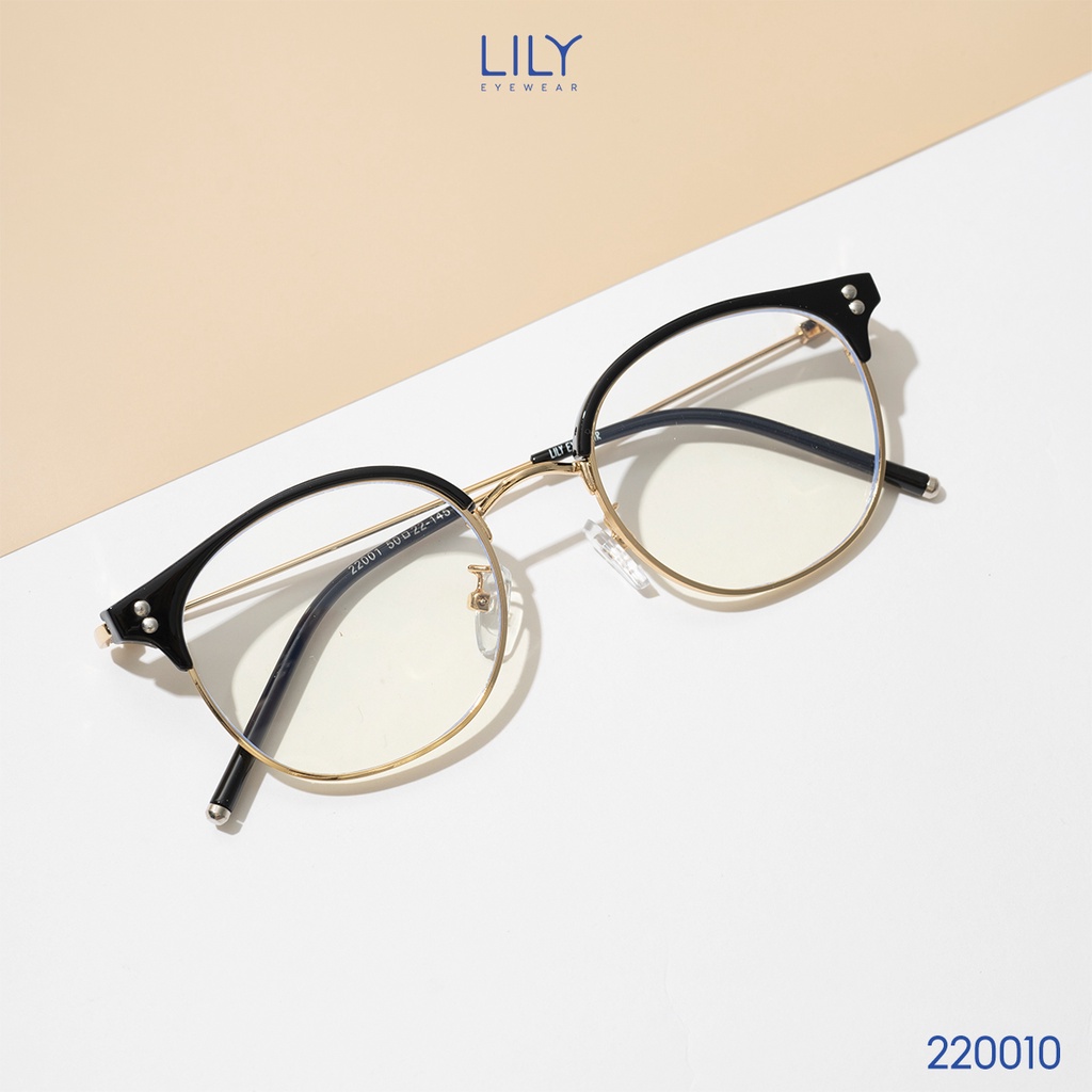 Gọng kính mắt tròn nam nữ LILYEYEWEAR kính nửa viền nhựa pha kim loại chắc chắn dễ đeo phong cách Hàn Quốc 220010