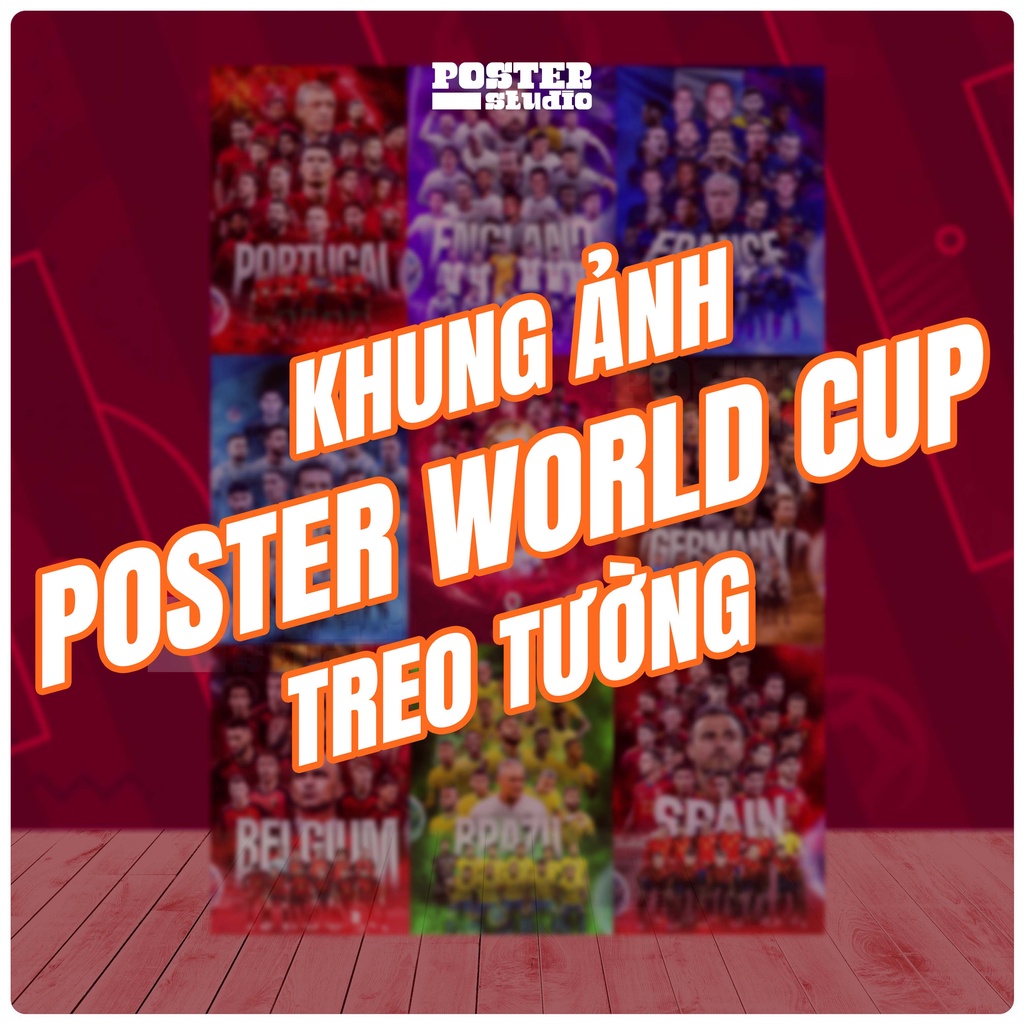 Poster, Khung ảnh treo tường đội bóng WC 2022 kích thước 24cm x 35cm gồm cả khung