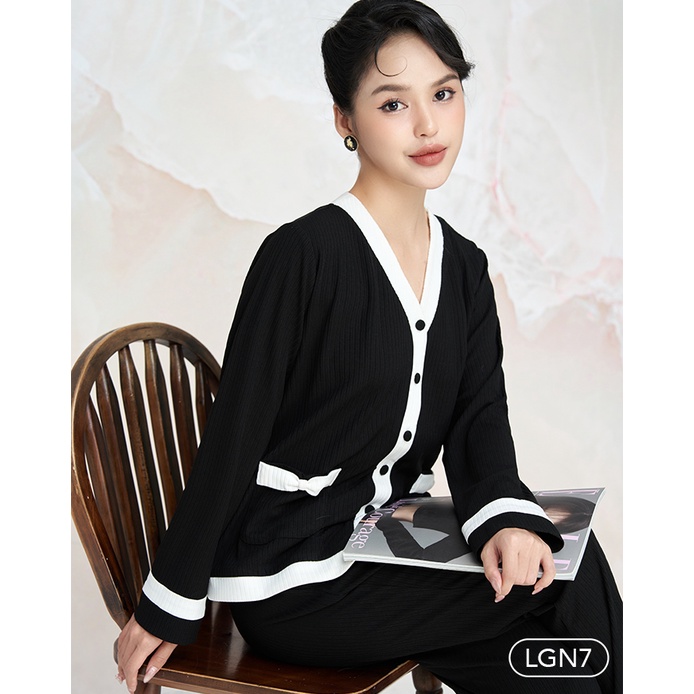 Bộ ngủ satin ZAM Luxury - LGN7 - Dài tay len gân nơ