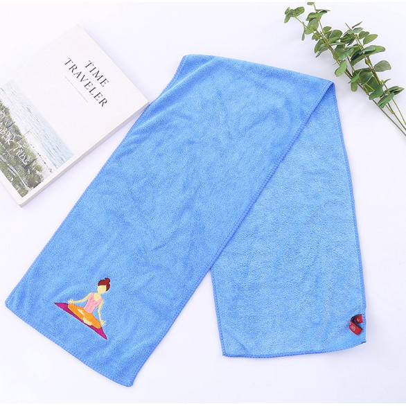 Khăn lau mồ hôi tập Yoga , Gym thêu hình cô gái yoga - Chất liệu cotton, kích thước 110cm x 25cm
