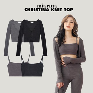 Set áo Christina Knit Top Mia Ritta A2116 set cardigan và áo 2 dây len gân thiết kế