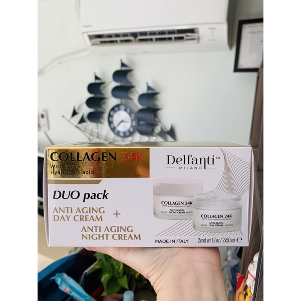 SET KEM DƯỠNG DA CHỐNG LÃO HÓA DELFANTI MILANO COLLAGEN 24K 50MLx2lo