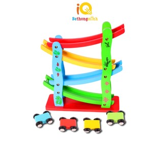 Đồ chơi cầu trượt bằng gỗ cho bé có 3 ô tô đi kèm giúp bé rèn luyện kỹ năng - BeThongMinh