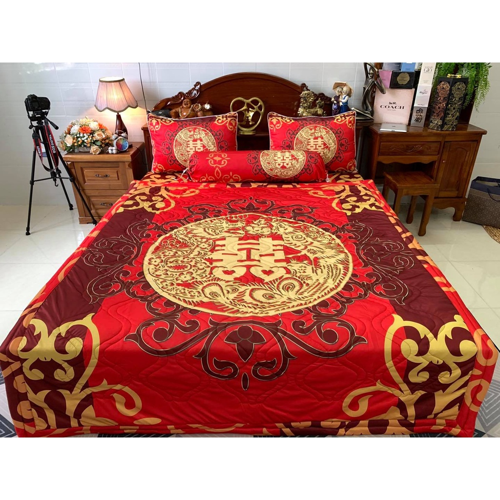 Bô ga cao cấp thun ý lạnh 5D siêu mát mẫu long phụng phòng cưới
