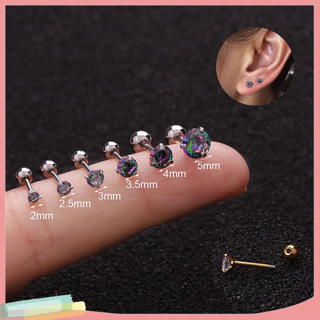 Khuyên tai đinh tán đính đá zircon khối nhân tạo sáng bóng cỡ nhỏ màu sắc tùy chọn dành cho bạn nữ