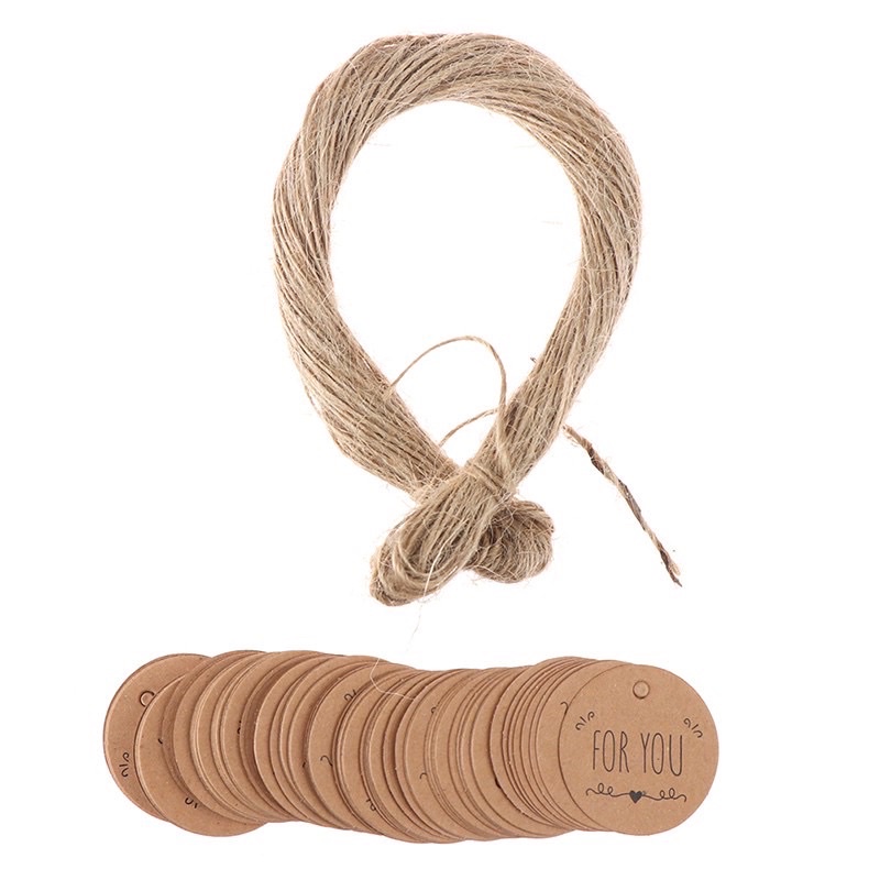 100 tag kraft For You in 2 mặt, tặng 20m dây cói mịn dùng treo giỏ quà, decor sản phẩm...