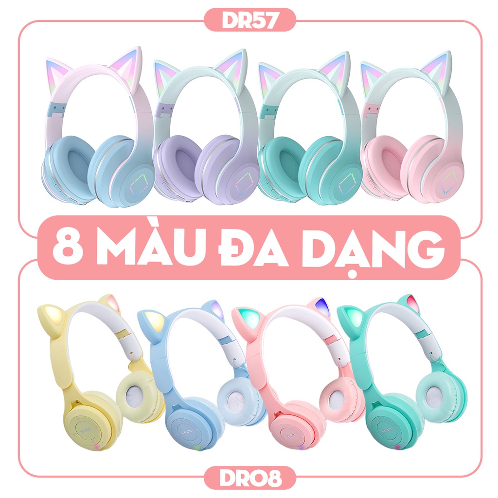 Tai Nghe Bluetooth Chụp Tai Cao Cấp - Tai Nghe Over Ear Không Dây Thiết Kế Tai Mèo Dễ Thương - Âm Bass Đỉnh Cao - Kết Nố