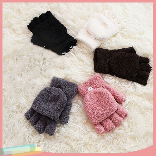 Đôi găng tay hở ngón ấm áp màu trơn cá tính cho nữ