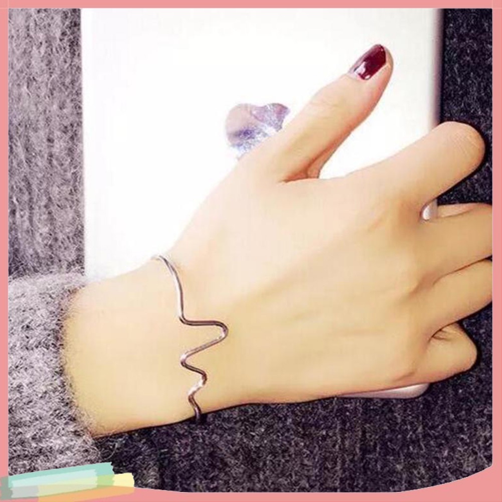 Vòng tay hở mạ bạc trang trí hình nhịp tim thời trang cho nữ