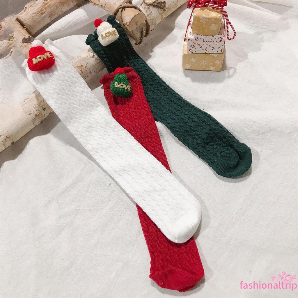 3 Đôi Vớ Dài Qua Gối Họa Tiết Hoạt Hình Ông Già Noel Dễ Thương Cho Bé Gái