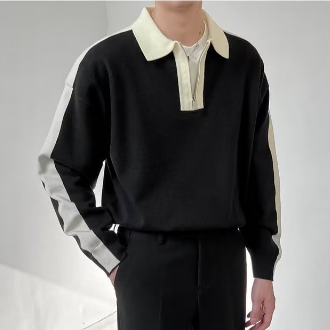 Áo Thun polo Dài Tay Có Khóa Kéo Phối Màu Sắc Đa Dạng Thời Trang Mùa Hè Cho Nam Cỡ M-3xl