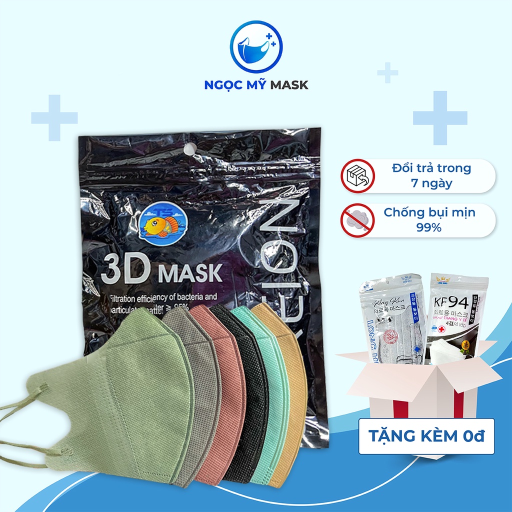 Khẩu trang 3 lớp 3D Thái Lan không xù lông nhiều màu kháng khuẩn bịch 10 chiếc - Mask Ngọc Mỹ