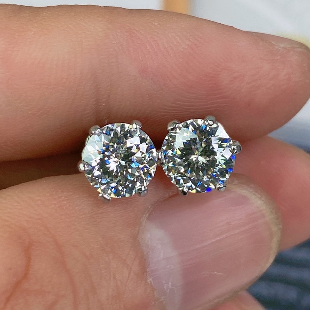 Đôi bông tai Bạc viên chủ Moissanite trắng 161 giác cắt 5-7,2mm EX003