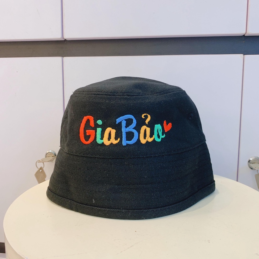 Mũ bucket thêu tên/Nón bo thêu tên màu cầu vồng kèm sticker siêu cưng!!!
