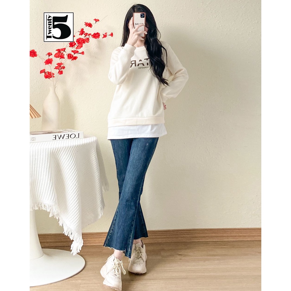 Quần jeans nữ ống loe gấu cắt Twentyfive 4429