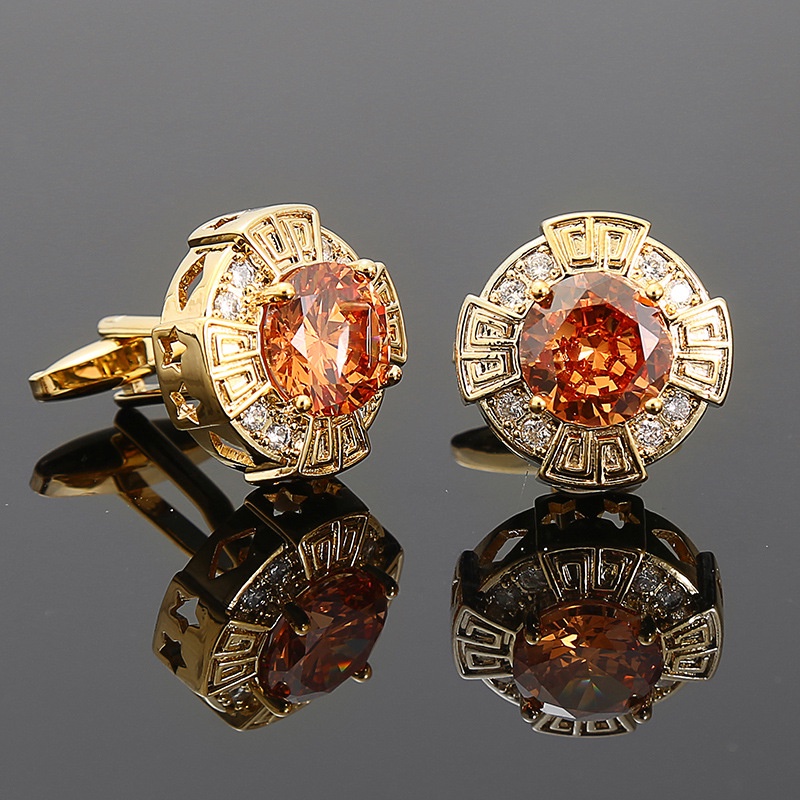 Khuy Măng Sét Tròn Đính Đá Zircon Kiểu Anh Sang Trọng Cho Nam