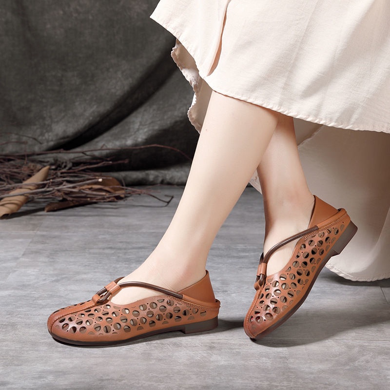 Giày Búp Bê Da Mũi Tròn Đế Bằng Thời Trang Xuân Hè 2022 Cho Nữ Trung Niên