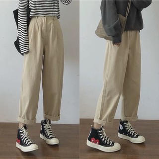 Quần baggy kaki lưng thun basic màu kem be đen beige hàn quốc e
