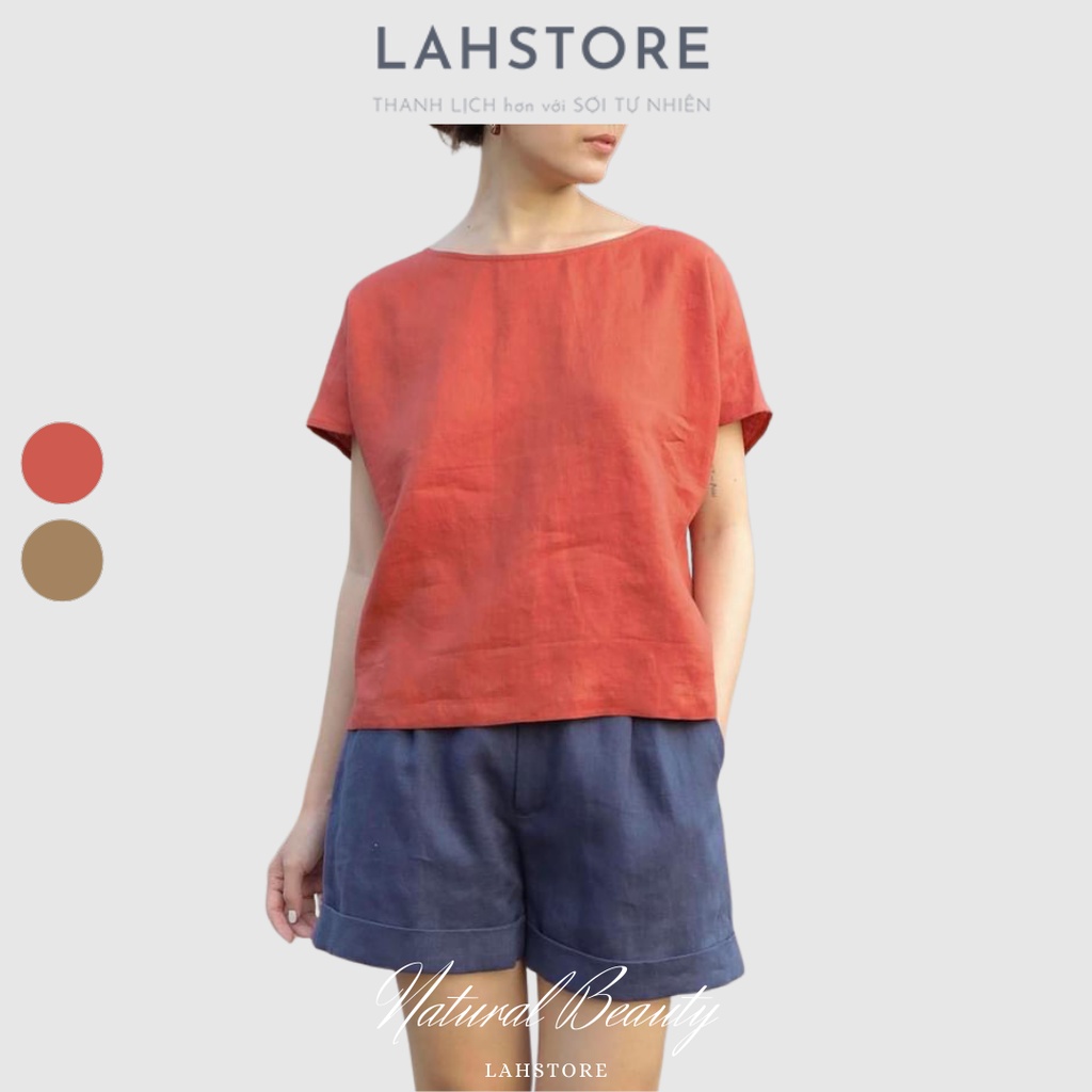 Set đồ nữ áo kiểu tay cánh dơi xẻ lưng quần đùi ống rộng vải linen LAHSTORE (Đỏ)