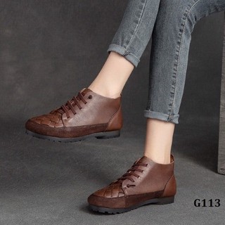 G113-giày handmade retro cột dây viền da lộn