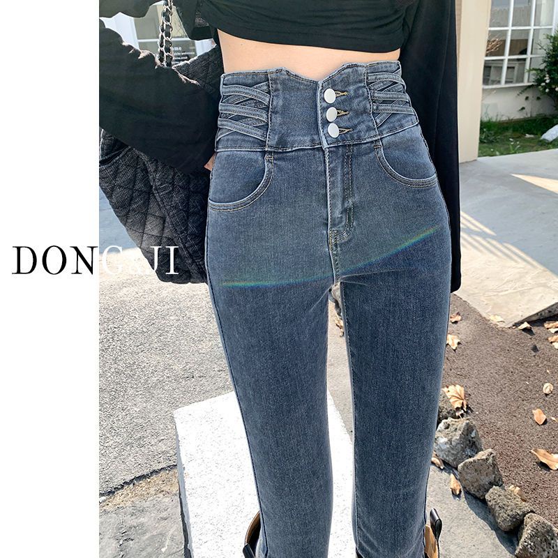 Jiashucheng Quần Jean Nữ Lưng Cao Dáng Ôm Thời Trang Thu Đông Dễ Phối Đồ