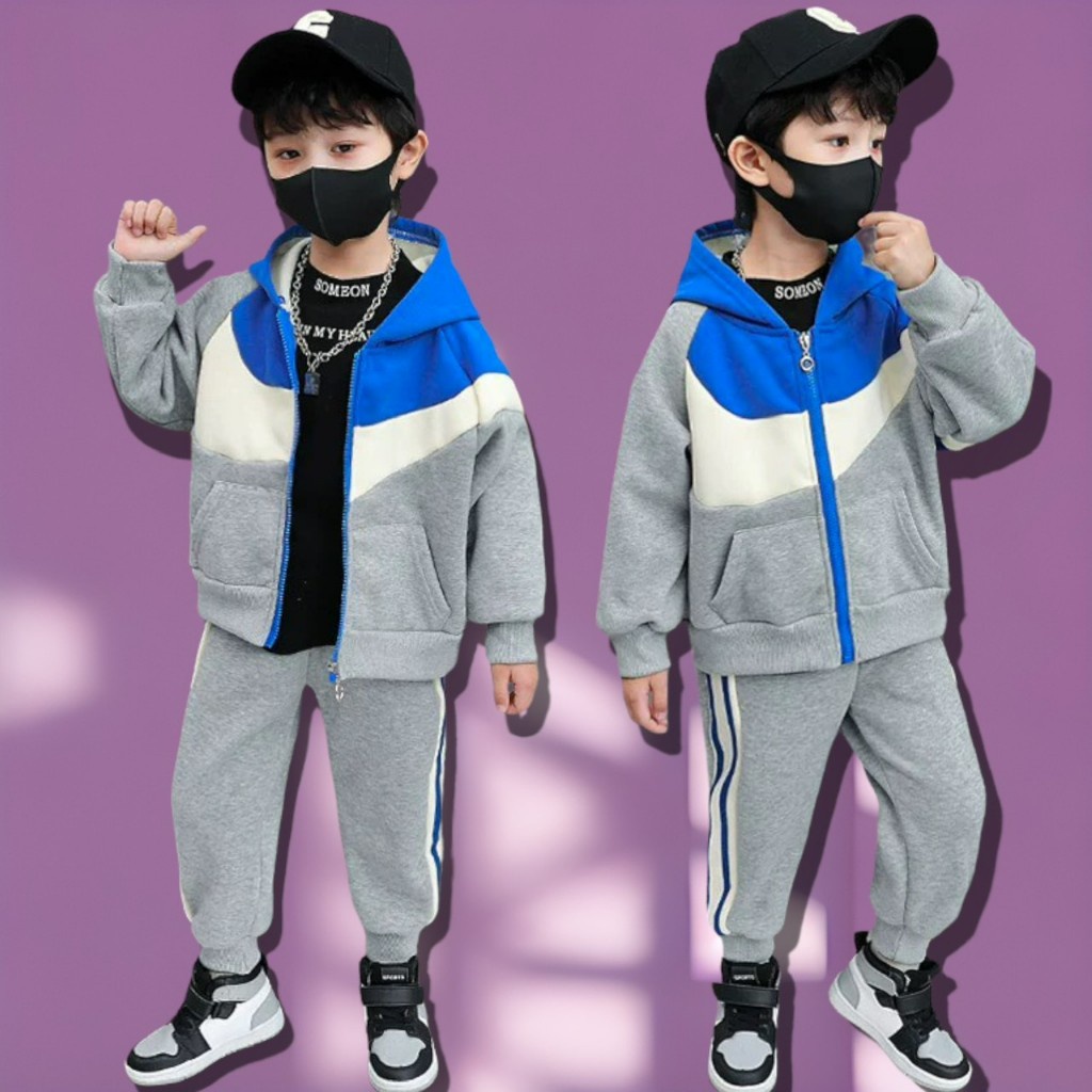 Bộ dài tay BABEKIDS phom rộng nỉ bé trai,bé gái phối 3 màu độc đáo cá tính,Thời trang thu đông dành cho bé từ 4-10 tuổi