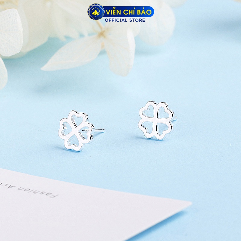 Bông tai bạc nữ cỏ bốn lá may mắn chất liệu bạc 925 thời trang phụ kiện trang sức nữ thương hiệu Viễn Chí Bảo E011