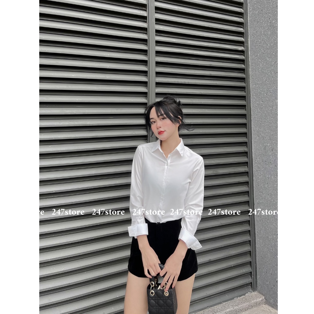 Áo sơ mi nữ dài tay trơn basic phù hợp đi học, đi làm SomiDaitayuni_P2K11