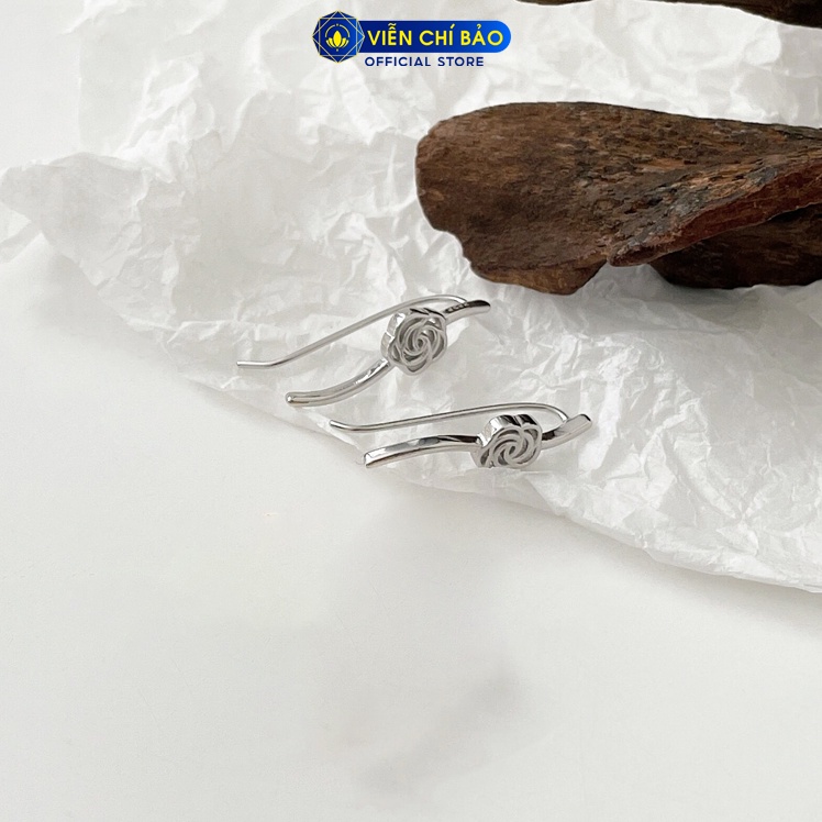 Bông tai bạc nữ hoa hồng cách điệu chất liệu bạc 925 thời trang sức Viễn Chí Bảo B000324
