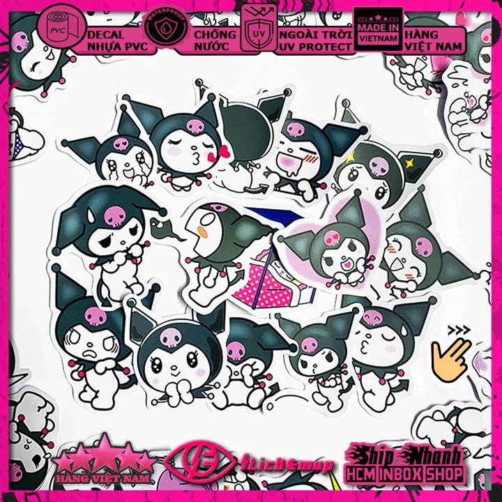 Sticker Hình dán chủ đề Kuromi - Hàng VN, chất liệu decal nhựa pvc, không thấm nước, dán xe, nón bh, vali