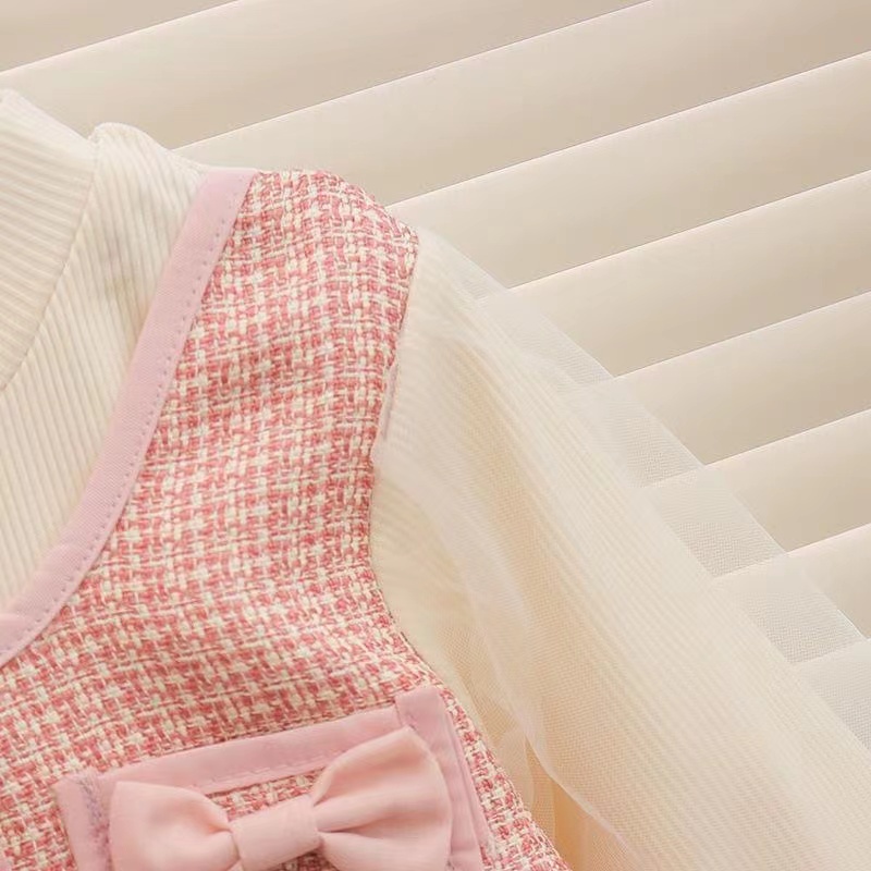 Đầm Dài Tay Phối Lưới Xinh Xắn Dành Cho Bé Gái 0-4 Tuổi