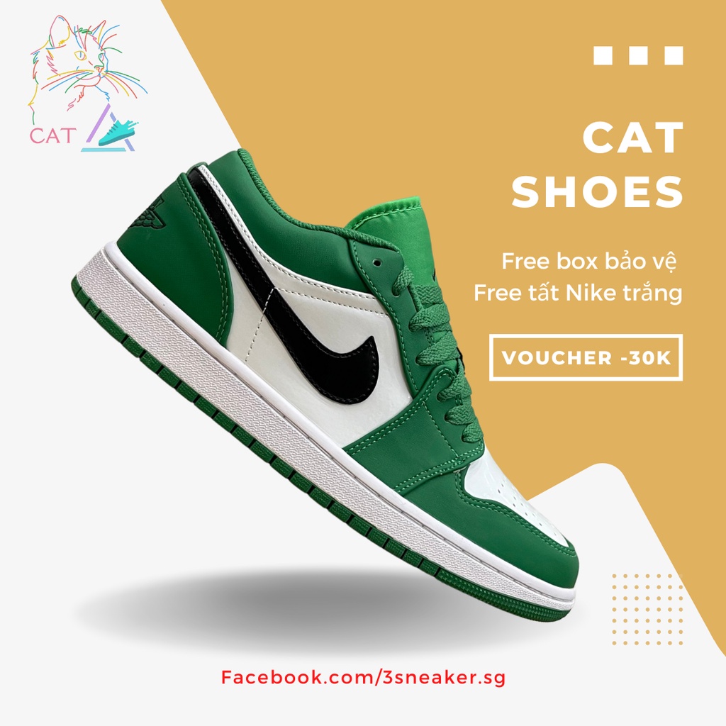 Giày Nike Air Jordan 1 Low GS Pine Green, JD1 Thấp Xanh Lá; Full Box, Phụ Kiện, Tặng Vớ Trắng