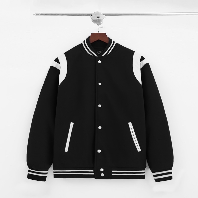 Áo khoác Bomber varsity jacket DEWE Teddy - Màu đen