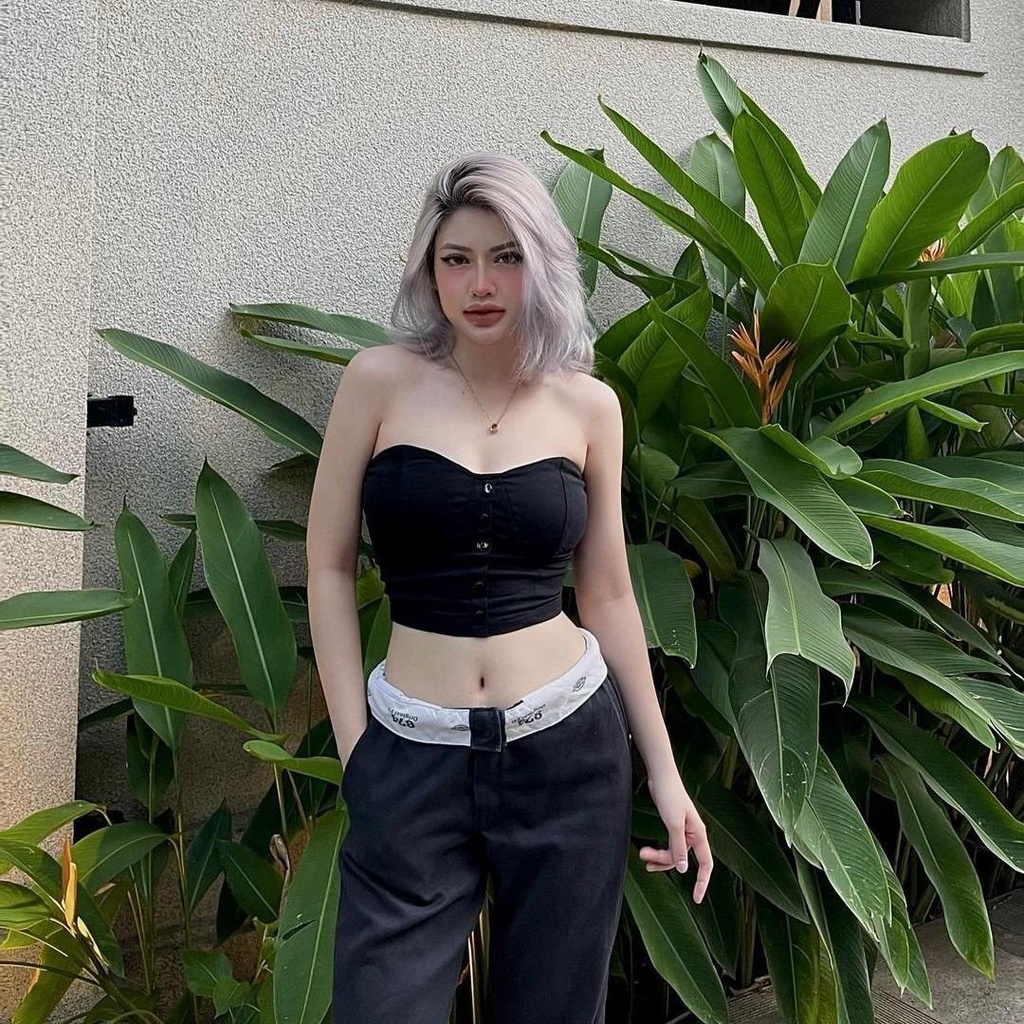 Áo Ống Đen Trơn Nút  Ôm Body, Áo Quây Co Giãn Đơn Giản Ulzzang Hot Trend Y2k