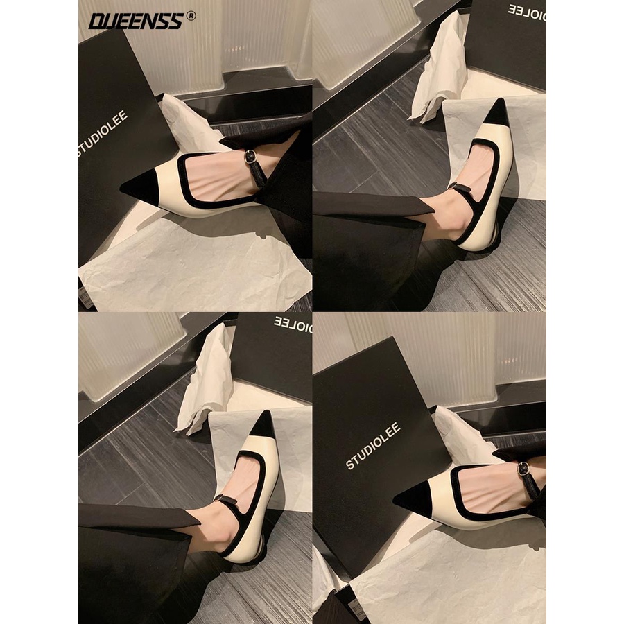 Giày Búp Bê Mũi Nhọn Đế Bằng Màu Sắc Thời Trang Thu Đông Phong Cách Pháp Cho Nữ