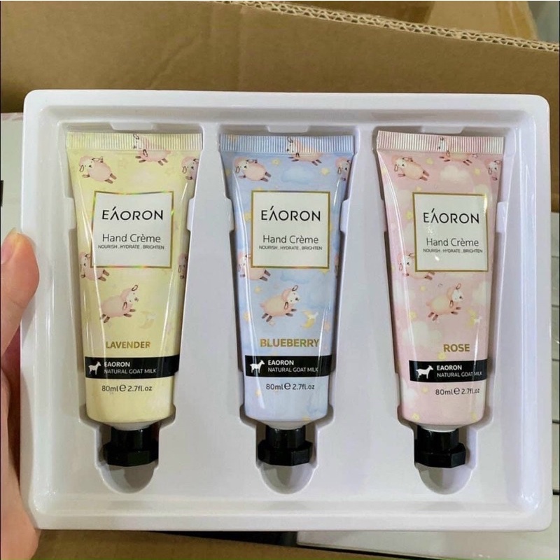 Set 3 chai Kem dưỡng tay Eaoron, dưỡng mềm và sáng da mịn màng căng bóng 80ml/tuýp