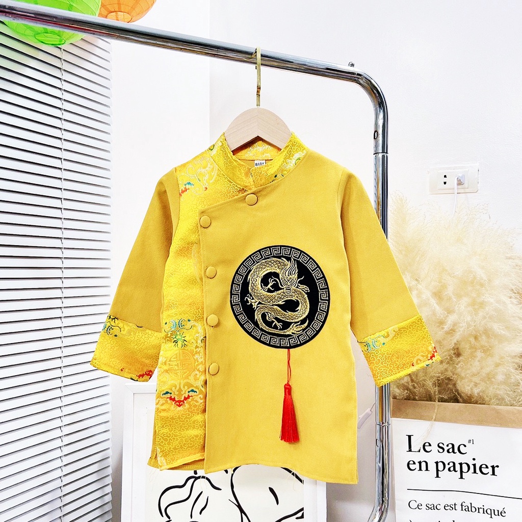 Áo Dài Cách Tân Bé Trai Size Nhỏ Chất Nhung Cao Cấp Mẫu Mới Tết 2023