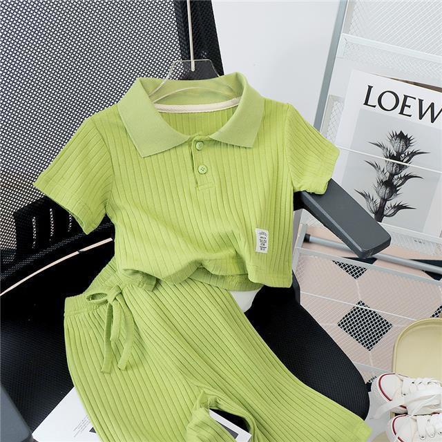 Set Áo Thun Polo + Quần Dài Ống Loe Thời Trang Cho Bé