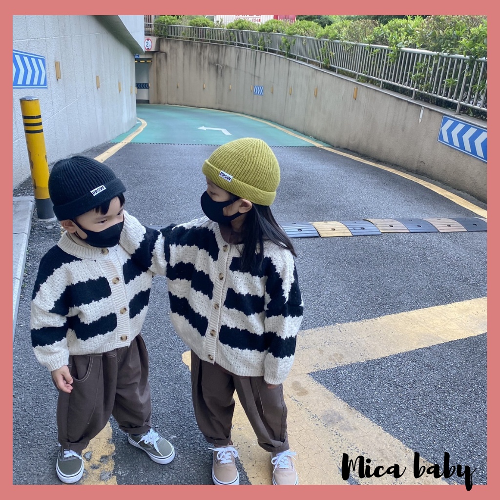Áo khoác len cardigan kẻ sọc thu đông phong cách Hàn Quốc mềm mại đáng yêu cho bé QA64 Mica baby