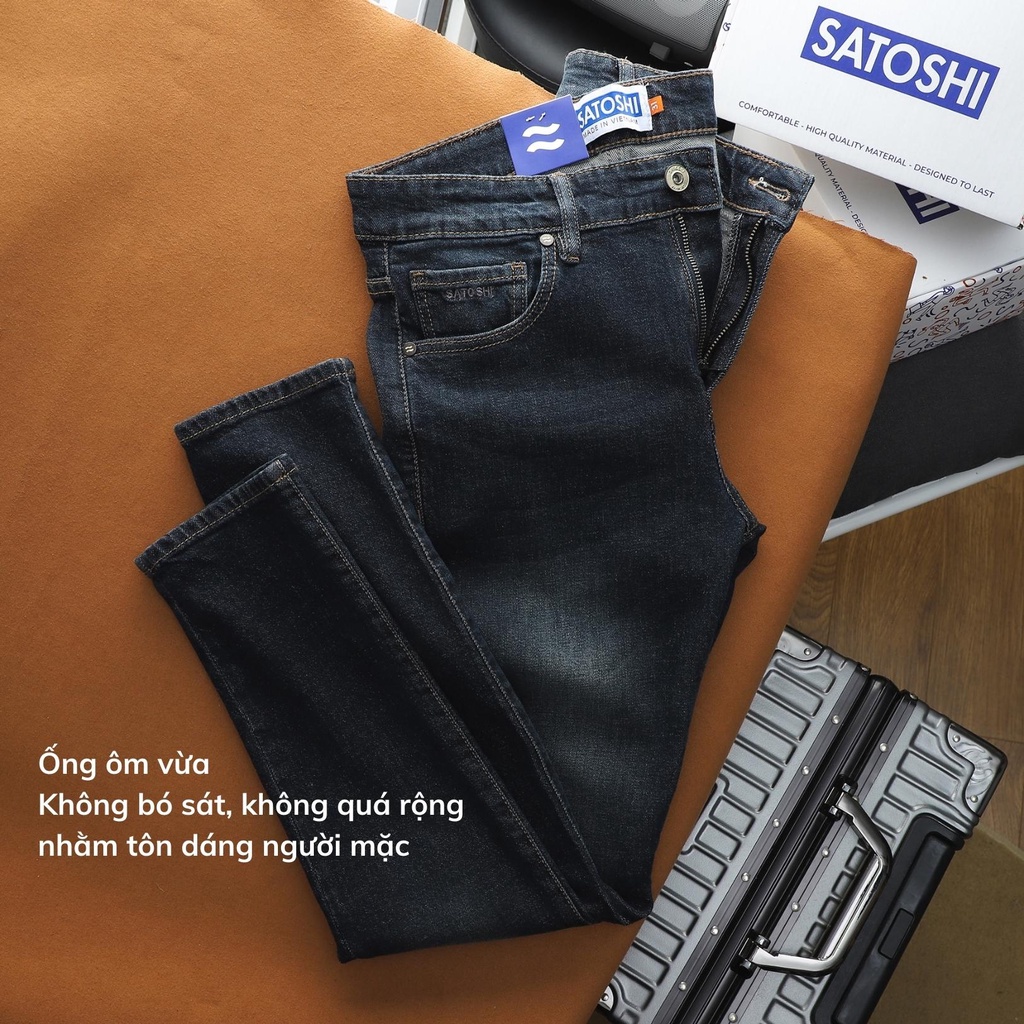 Quần jean nam Satoshi SAQJ75 xanh wash basic Straight fit co giãn thoải mái, năng động